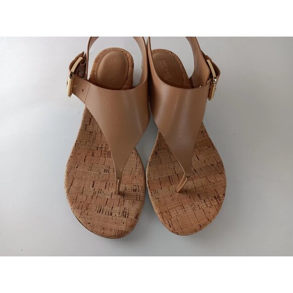 Michael Kors London Thong  Sandals leather T Strap Beige Gold Slingback Sz 9M - Picture 3 of 12